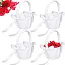 White Flower Girl Baskets for Weddings, Ivory Flower Girl Basket, Wedding Banquet Party Supplies, 8 x 5 x 3.5 Inches (4 Pcs)