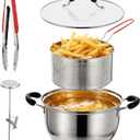 4 Pcs Deep Fryer Pot with Basket, 304 Stainless Steel Fryer Includes 6QT Pot for Frying, Steaming, Cooking, Food Clip, Thermometer and Frying Basket, Great for Home Kitchen Use (4Pcs)