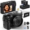 5K 75 MP Digital Camera for Photography with 18X Zoom, WiFi Autofocus Vlogging Camera with UHD Dual Lens, 64GB Card Point and Shoot Travel Cameras for Beginner and Teen 1 Charge for 2 Batteries, Gift (Normal)