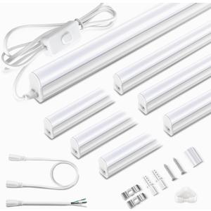 Pak 4FT LED Shop Lights, 2300LM 6500K Cool White, 20W Energy-Saving Super Bright Linkable T5 Ceiling and Under Cabinet Lighting Fixture for Garage, Workshop, Basement, Warehouse, FCC Certified, 6 Pack (4FT 6500K-6 Pack)