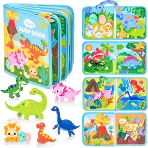 JoyCat Dinosaur Toddler Busy Book, Busy Board for 2 3 4 5 Year Old -Travel Toy Quiet Activity Book, Life Skills & Fun Games - Autism Sensory Toy, Toddler Easter Basket Stuffers Gifts