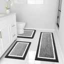 OLANLY Bathroom Rugs Sets 3 Piece, Soft Absorbent Microfiber Bath Mats and U-Shaped Contour Toilet Rug, Home Decor Accessories, Non-Slip, Bath Mat Set for Bathroom (47"x20"+24"x16"+24"x20", Black)