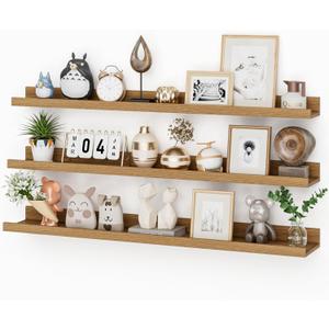 Heimlove 36 Inch Picture Ledge Shelf with Lip,Floating Shelves for Wall Set of 3,Long Wall Shelves in Varying Depths for Living Room,Bedroom,Nursery,Bookshelf - Natural Oak