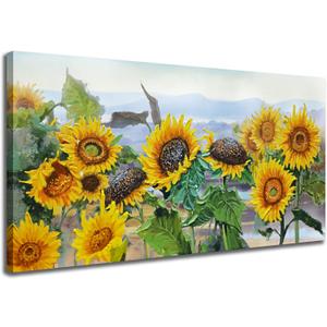 Ardemy Sunflower Wall Art Canvas Painting 48"x24" - Vibrant Yellow Floral Landscape Textured Artwork for Living Room, Dining Room, Bedroom, Home Office Decor