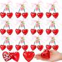 AceOrbit 12 Pcs Valentine's Day Cherry Plastic Heart Containers 4.7 Inch Red Cherry Shaped Filled Gift Candy Box with Cards Bow Valentine Hanging Ornament for Wedding Party Favor Exchange Supplies