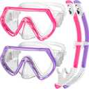 Snorkeling Gear for Kids, Kids Snorkel Set for Ages 3-14, Anti-Fog Diving Mask and Dry Top Snorkel Combo Set, Unisex Swimming Goggles (Purple+Pink)