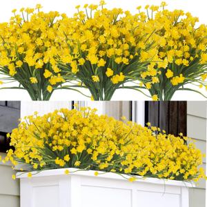 Grunyia Artificial Fake Flowers, 12 Bundles Outdoor UV Resistant Greenery Shrubs Plants Indoor Outside Hanging Planter Home Garden Dcor (Yellow)