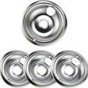 Purelux Electric Range Drip Pans Replacement Compatible with GE or Hotpoint Stove, Chrome Finish 4 Pieces Pack Includes 1 Large 8-Inch and 3 Small 6-Inch