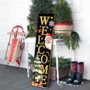 Christmas Wooden Porch Sign 31.5" Santa Welcome Porch Sign with Stars, Snowflakes, and Gift Accents for Home Front Door Yard Party Decor