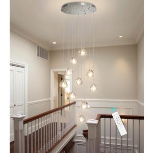 Glam Chandelier with LED Dimmable Bulbs Bubble Crystal Balls Glam Chandeliers High Ceiling Pendants Light Fixtures Adjustable Long Lights Brushed Nickel