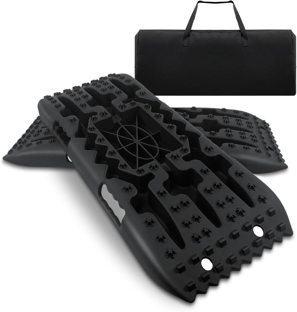 ROBLOCK Off-Road Traction Boards with Jack Lift Base and Carry Bag, 27.1" Reinforced Recovery Boards Offroad on Sand, Mud, Snow, Portable Overlanding Gear for 4WD, Truck, Jeep, RV, SUV, Red, Pack of 2