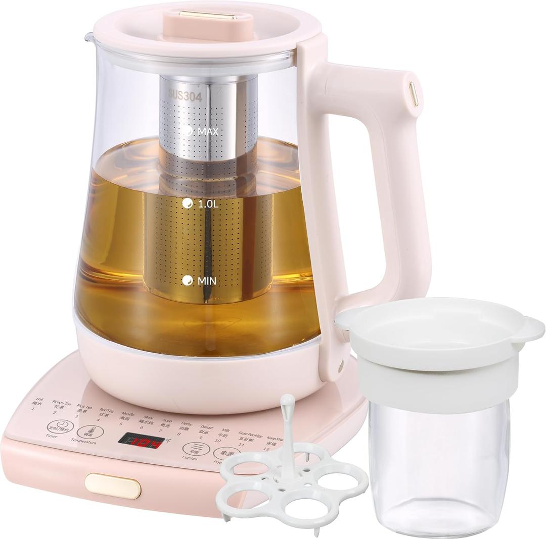 Health Pot Electric Kettle with Infuserand stew pot,Smart Fruit Hot Tea Maker, Temperature Control and Tea Keep Warm, 12 Functional Procedures, 1.8 Liters of Capacity