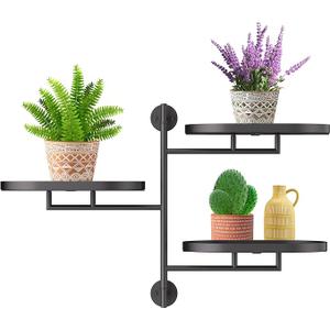 WIndow Sill Rotating Plant Stand Shelf Indoor Black Metal Floating Shelves 3-Tier Wall Mount Plant Holders for Living Room Wall Planter Modern Home Decor for Gardening