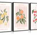 3Pcs Fruit Market Wall Art Kitchen Fruit Canvas Poster Print Lemon Orange Cherry Painting Funky Kitchen Artwork Picture Wall Decor for Dining Room Living Room 16x24in Unframed