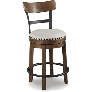 Signature Design by Ashley Valebeck Swivel Barstool With Back, Rustic-Industrial Wood and Metal, 360-Degree Swivel Counter Height Stool for Kitchen Island Seating, Linen Color (Dark Brown)