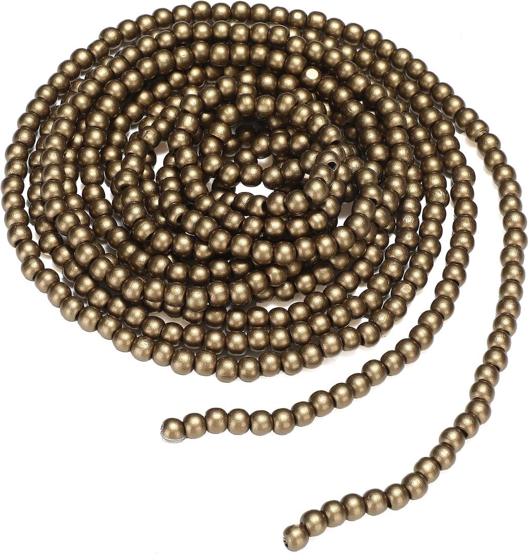 WILLBOND 16 Feet Christmas Wood Bead Garland Wooden Bead Garland for Christmas Tree Holiday Decoration (Bronze Gold)