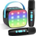 YLL Mini Karaoke Machine with 2 Wireless Microphones, TOP Kids Gifts for Girls Ages 3, 4, 5, 6, 7, 8, 9,10,11,12 +Year Old, 4-12 Years Old Birthday Toy Gift for Girls Boys Party (Black Blue)