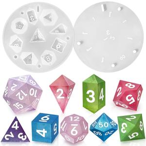 RESINWORLD Upgraded 9 Piece Polyhedral Dice Mold (New Font), 7 DND Dice Set Mold & Pendant Crystal D4 Mold Silicone