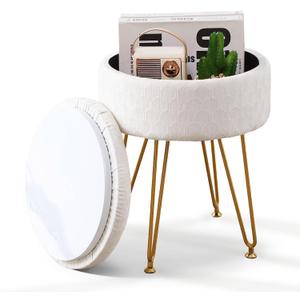 Cpintltr Velvet Storage Ottoman Round Footrest Stool Multifunctional Upholstered Ottoman Modern Accent Vanity Stools Tray Top Coffee Table Suitable for Living Room Bedroom Entryway Cream