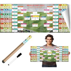 2026 World Cup Schedule Poster Extra Large 43.31"x17.72" Waterproof PP, Dry Erase Soccer Tournament Wall Chart with Knockout Bracket & Group Stage Tracker Perfect for Home, Office, Bar, Viewing Parties & Fans