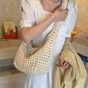 Crochet Beach Bag Summer Knit Crossbody Bags for Women Vacation Purse Mesh Woven Shoulder Bag