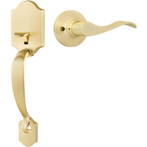 Goldenwarm Front Door Handle, Gold Exterior Door Handles Single Cylinder Front Door Handle Only, Entry Door Handles