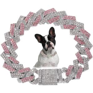 Pink Chain Dog Collar, Bling Diamond Cuban Link Dog Collars Glitter Chain Rhinestone Puppy Necklace for for Small Medium Large Pet Dogs, 12-Inch Pink Chain Dog Collar, Bling Diamond Cuban Link Dog Collars Glitter Chain Rhinestone Puppy Necklace for for Small Medium Large Pet Dogs, 12-Inch