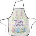 Happy Easter Apron For Men Women, Chef Waitress Kitchen Cooking Barber Server Grilling Bib Decorations (White Rabbit)