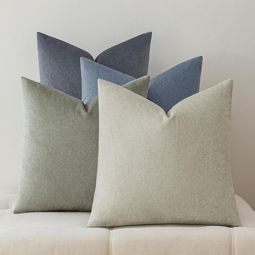 A Moment Waterproof Throw Pillow Covers Set of 4,16x16 Inch Outdoor Stain Resistant Pet Friendly Pillowcases Cushion Covers for Patio Sofa and Living Room,Seaside Mist