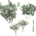 Floroom 3 Kinds of Artificial Silver Dollar Eucalyptus Stems Faux Greenery Spray, 19pcs Best Filler Fake Plants for DIY Bouquet Wedding Centerpieces (3 Kinds of Eucalyptus)