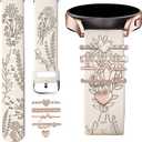 Wildflower Engraved Bands Compatible with Samsung Galaxy Watch 7 FE 6 4 5 Band 40mm 44mm, Galaxy Active 2, 20mm Soft Silicone Replacement Strap with Cute Decorative Charms Rings Accessories for Women (Starlight+5 Pcs Rose Gold Love)