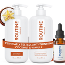 Routine Wellness Shampoo and Conditioner Set and Hair Serum for Thinning Hair - DHT Blocker Women & Men - Color Safe Shampoo for Hair Loss & Healthier Hair - Coconut & Vanilla Set + Serum