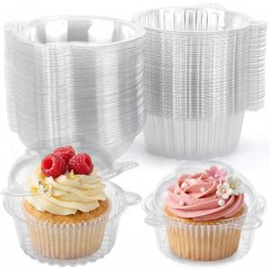 VGOODALL 50Pack Individual Cupcake Containers with Lid, 4.3 x 3.2 Inches Plastic Clear Cupcake Holder for Wedding Baby Shower Birthday Party Supply