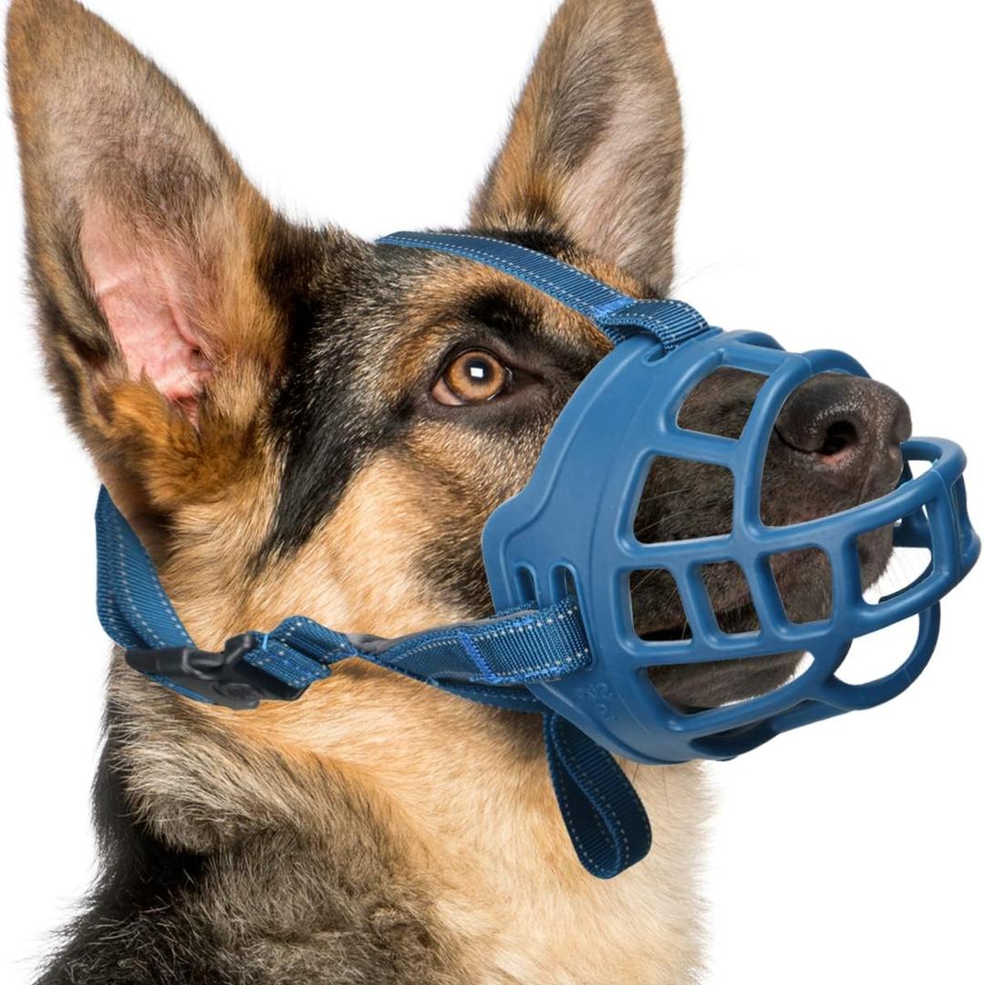 BARKLESS Dog Muzzle, Basket Muzzle for Small Medium Large Dogs, Soft Cage Mouth Cover for Biting Chewing, Allow Drinking Panting for German Shepherd Pitbull Rottweiler (3 (Snout 9-10"), Blue)