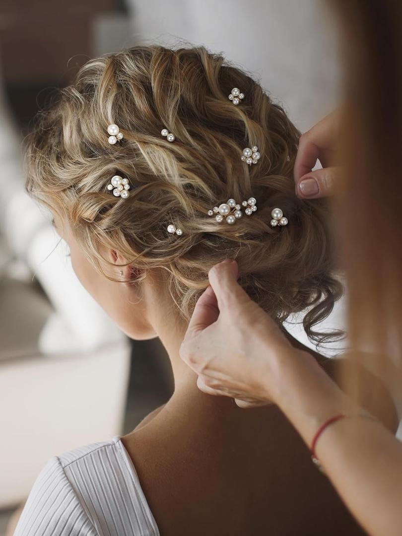 SWEETV 9 Pieces Bride Hair Accessories Pearl Wedding Hair Pins Leaf Bridal Hair Piece Vintage Hair Headpiece Leaf Hair Clips Jewelry for Women Bridesmaids Brides Flower Girls (Set-D-Gold)