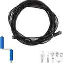 20 Feet x 1/2 inch Solid Drain Cleaning Cable with Six Shapes of Cutters, Manually Adapter and Powered Adapter, Steel Flexible Solid Core Sewer Drain Auger Snake Clog Pipe Removal Tool