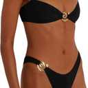 SOLY HUX Metal Ring High Cut Bikini Sets for Women Brazilian Cheeky Two Piece Sexy Bikinis Bathing Suit Swimsuits (Black, M)