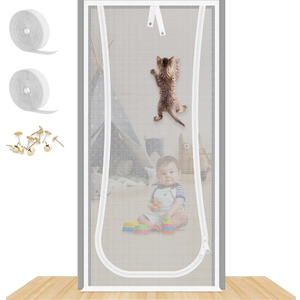 QWR Reinforced Cat Screen Door,Fits Door Opening Size 32''x 80'',Thickened Cat Proof Screen Door with Zipper Closure for Living Room,Kitchen,Bedroom.