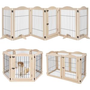 unipaws 132" Extra Wide Dog Gate and Pet Playpen, Free Standing Tall Fence with Walk Through Door, Barriers for Home, Use as Indoor Dogs Cats Pen, Rabbit Pen, Nature