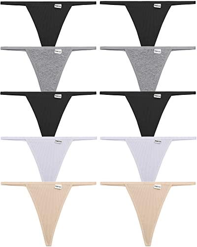 FINETOO 10 Pack G-String Thongs for Women Cotton Panties Stretch T-back Tangas Low Rise Hipster Underwear Sexy (Light color-10pack, Small)