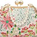 Vintage Embroidered Flower Handbag Retro Pearl Chain Crossbody Bag Clutch Kiss Lock Top Handle Shoulder Purse Wallet 2026