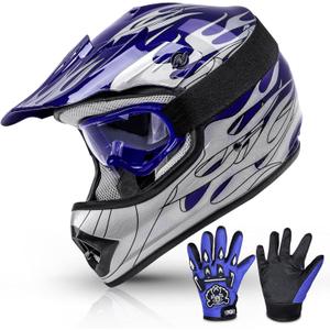 TCMT Youth Dirt Bike Helmet DOT Certified - Kids Full Face Motocross ATV Helmet with Goggles, Gloves and Helmet Bag for Off-Road, BMX, MX, Street Riding