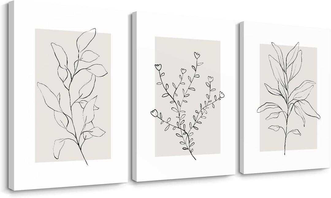 Youillne Neutral Botanical Prints Wall Art Decor Plant Minimalist Canvas Pictures Vintage Beige Wall Art Modern Farmhouse Line Poster Boho Abstract Painting Artwork for Bedroom 16x24 Inch Set of 3 (16x24 Inch Wrapped Canvas)