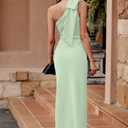 PRETTYGARDEN Women's Summer One Shoulder Long Formal Dresses Sleeveless Ruched Bodycon Wedding Guest Slit Maxi Dress (Green, S)