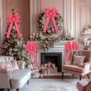 4 Pcs Large Pink Christmas Bows for Wreath 11.8 x 25.6 Inches Velvet Christmas Tree Topper Pink Bow Ornament for Xmas Home Outdoor Indoor Party Decoration