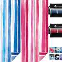2 Pack Microfiber Beach Towel, 72"x32" Oversized Quick Dry Sand Free Towels for Travel Pool Camping Sports Beach Adults Vacation Essentials (Blue and Pink Stripes)