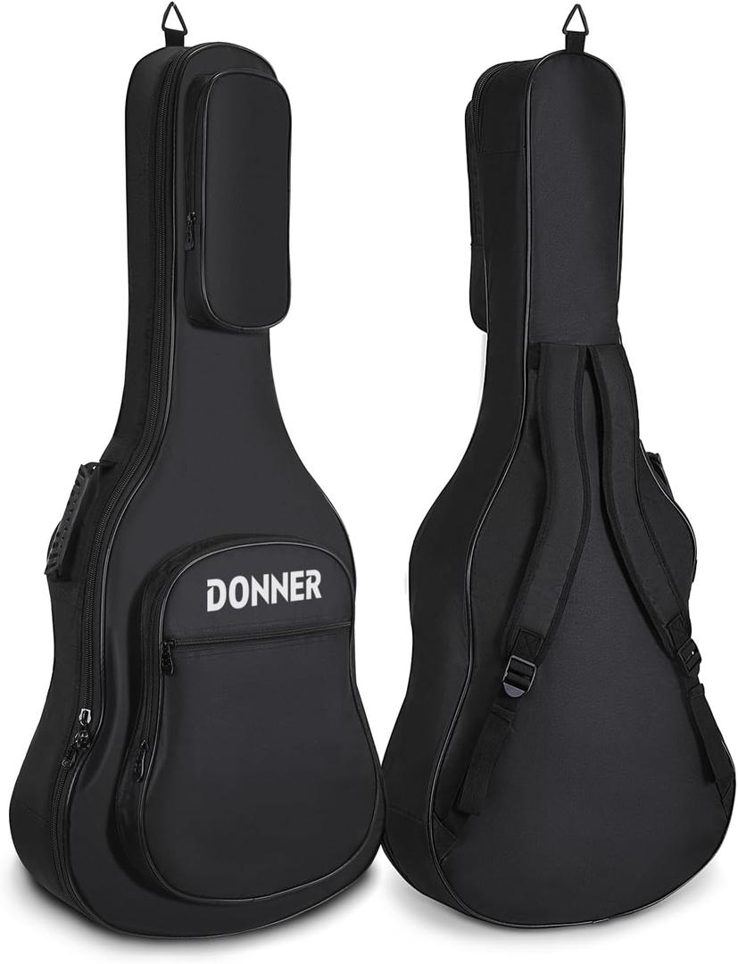Donner 36 Inch Acoustic Guitar Case, 0.4 Inch Thick Padding Sponge 600D Ripstop Waterproof Nylon Soft Guitar Gig Bag with 3 Pockets and Back Hanger Loop, Black