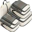 BAGAIL 4 Set/6 Set/8 Set Compression Packing Cubes Travel Accessories Expandable Packing Organizers (Half Mesh, 6-Beige)