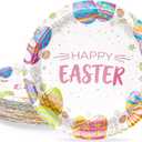 40 Pcs Easter Paper Plates | 7 Inch Disposable Dessert Plates with Colorful Egg & Floral Patterns for Easter Party Decorations, Spring Tableware & Party Supplies