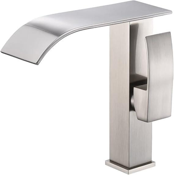 Waterfall Bathroom Faucet Brushed Nickel for Vanity Sink Single Handle 1 Hole High Arc Design Lead-Free by Beati Faucet